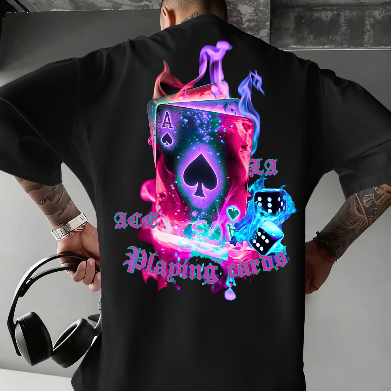 TEMU 's Short-sleeve T-shirt With A College Style Featuring A Flame Poker Print