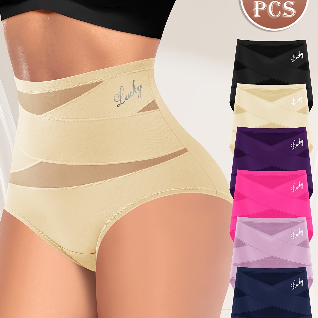 6- Size High-waist Tummy 's Panties, Breathable Mesh, -cross Tummy Control, Fabric, Seamless Triangle Underwear, Body