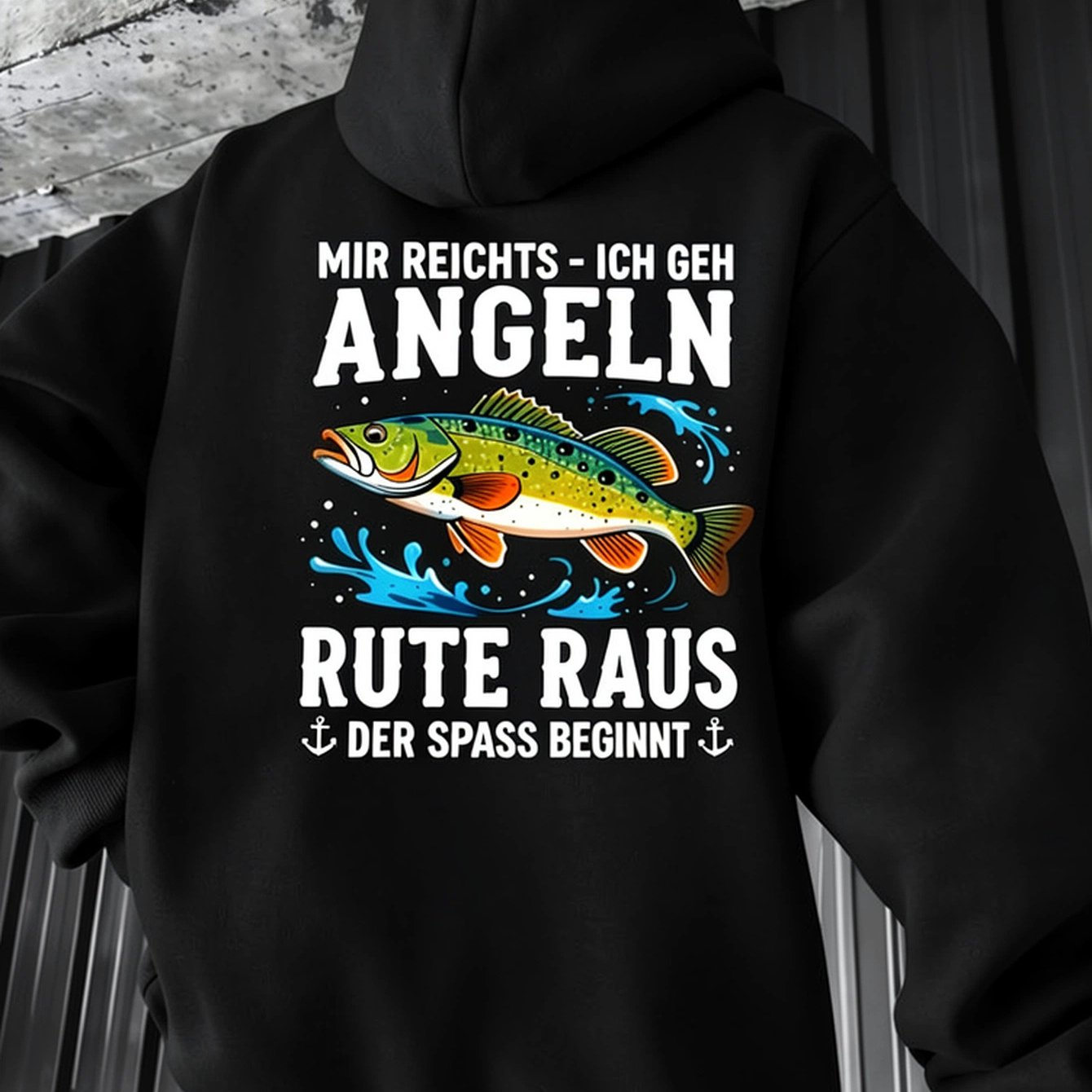 Image of German Fishing Quote Hoodie, Funny Fish Graphic Hooded Sweatshirt, Unisex Long Sleeve Pullover With Relaxed Fit, Casual Outdoor Streetwear For , , Camping, Boating, Lake Days, Fall Winter Daily Wear
