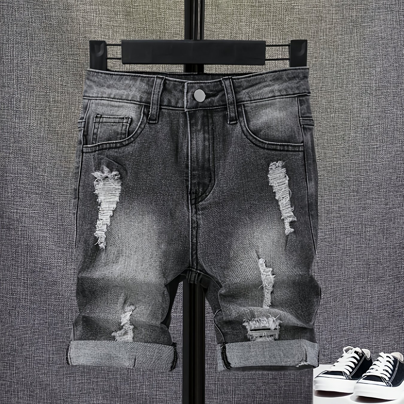 Boys' New Summer Versatile Trendy Ripped Denim Shorts, Knee-length Loose Fit Thin Casual Capris
