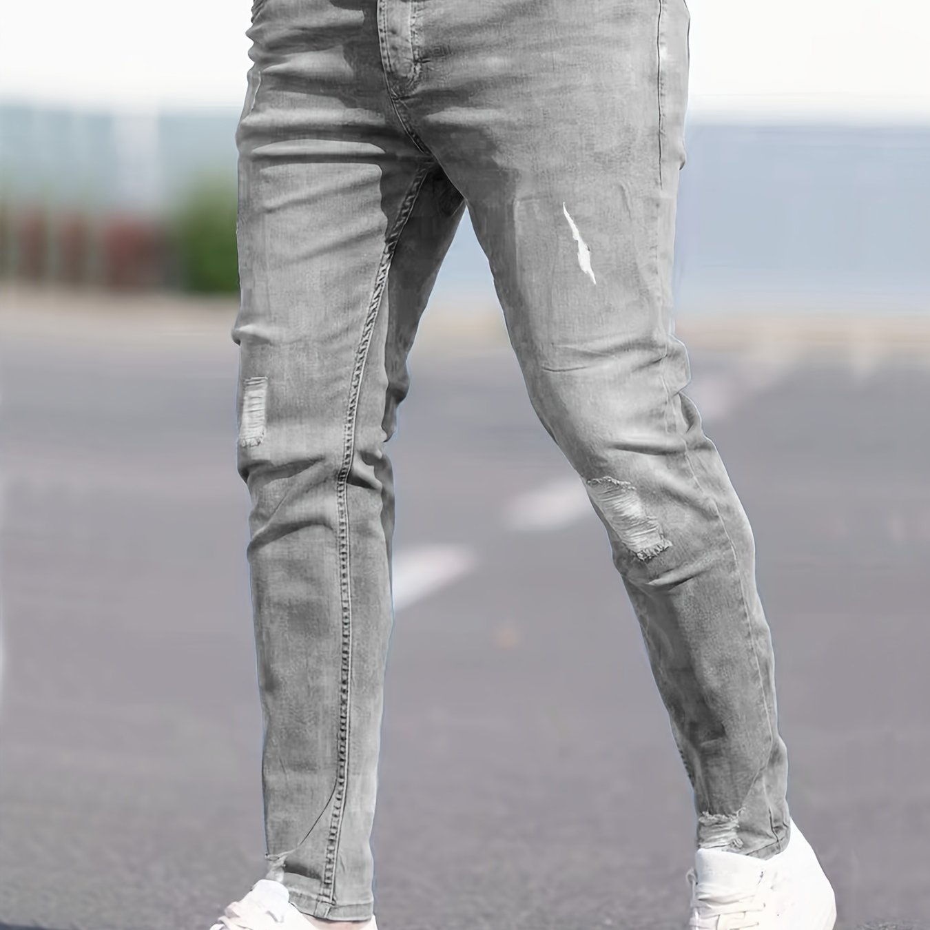 Men's Ripped Skinny Jeans Stretch Trousers Casual Slim Daily Chic