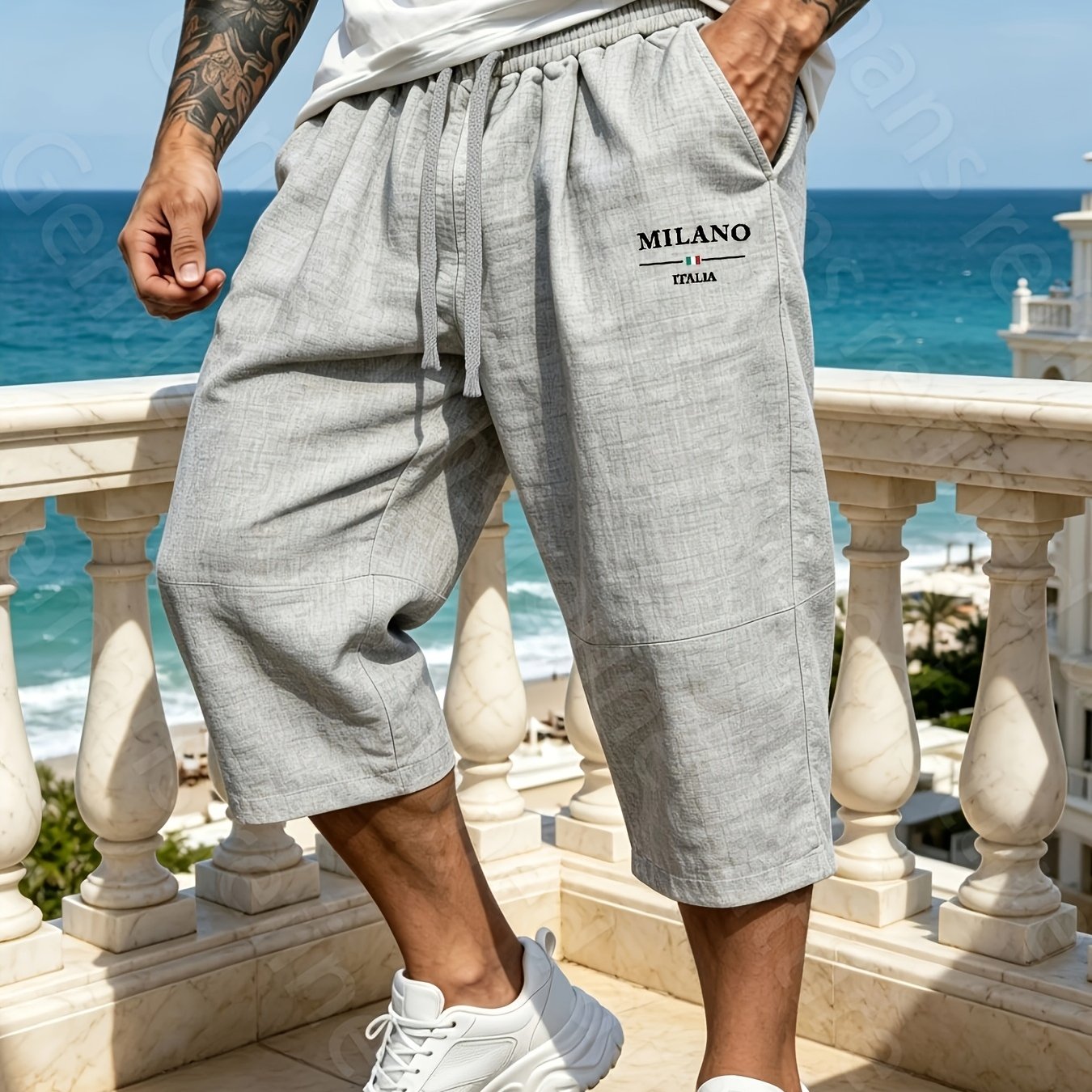 TEMU Baggy Pants Summer Men's Linen Casual Trousers, Woven Breathable Lightweight Loose Running Pants, Solid Color Casual With Drawstring Design,