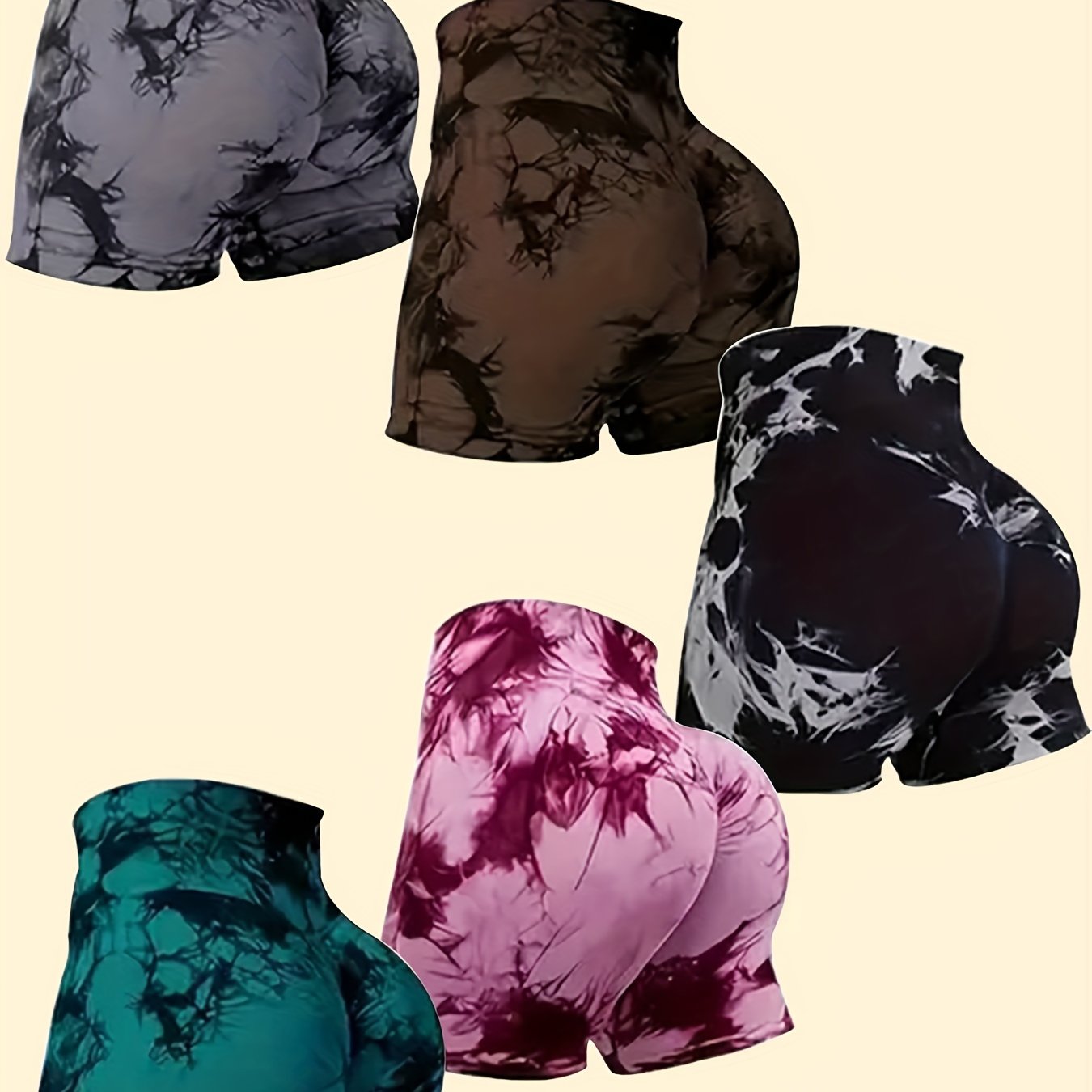 TEMU 5-pack Tie-dye Yoga Shorts, Quick-dry Fitness Casual Shorts For A Bottom.