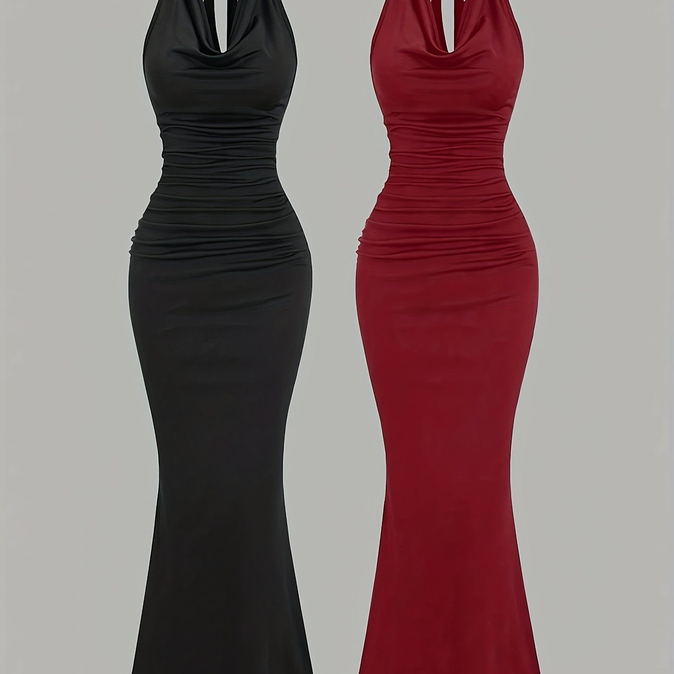 Image of 2pcs Halter Neck Mermaid Dress, Party And Casual Long Dress