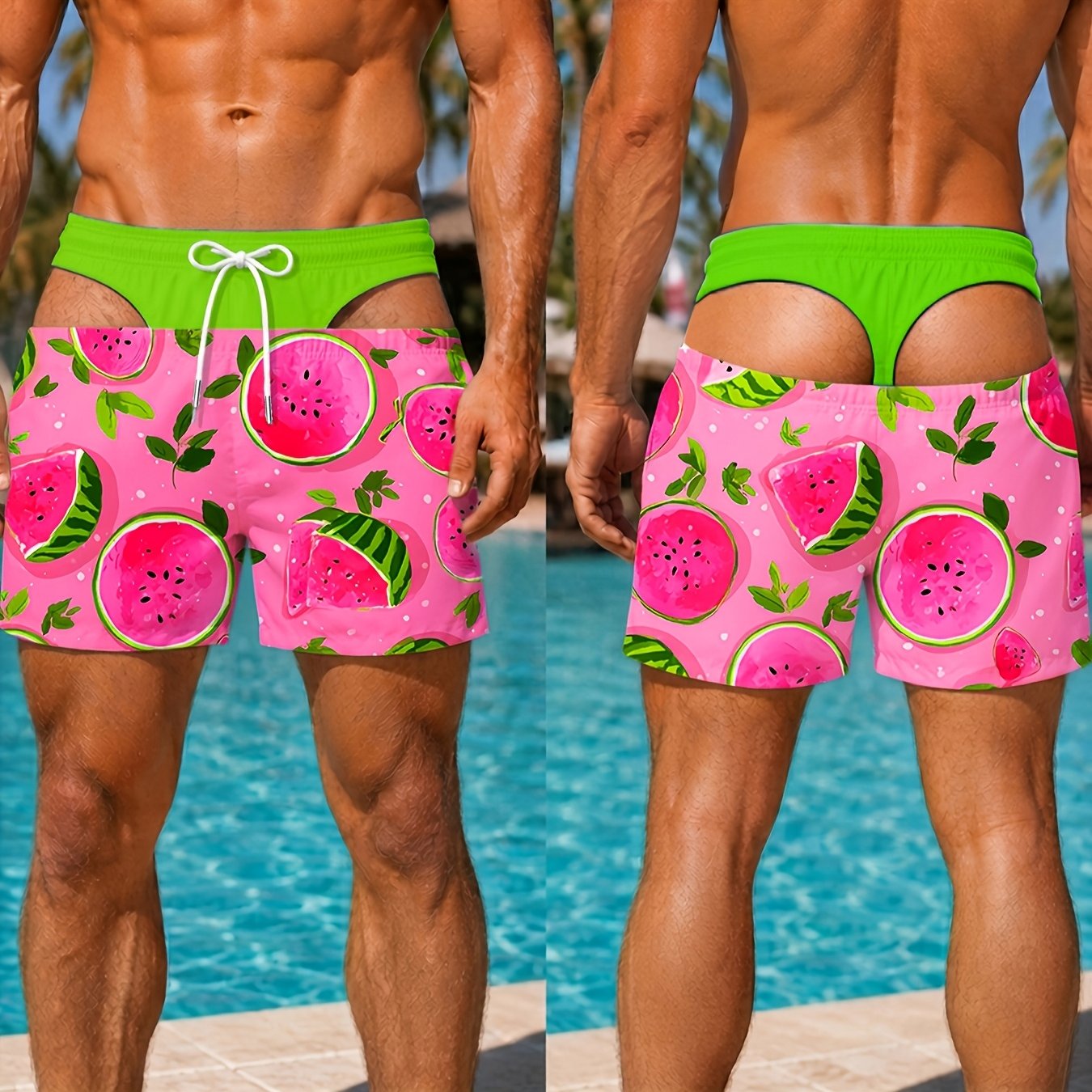 TEMU Short de plage pour homme à imprimé amusant pastèque, maillot de bain décontracté d'été à séchage rapide pour homme adulte, tenue pour vacances