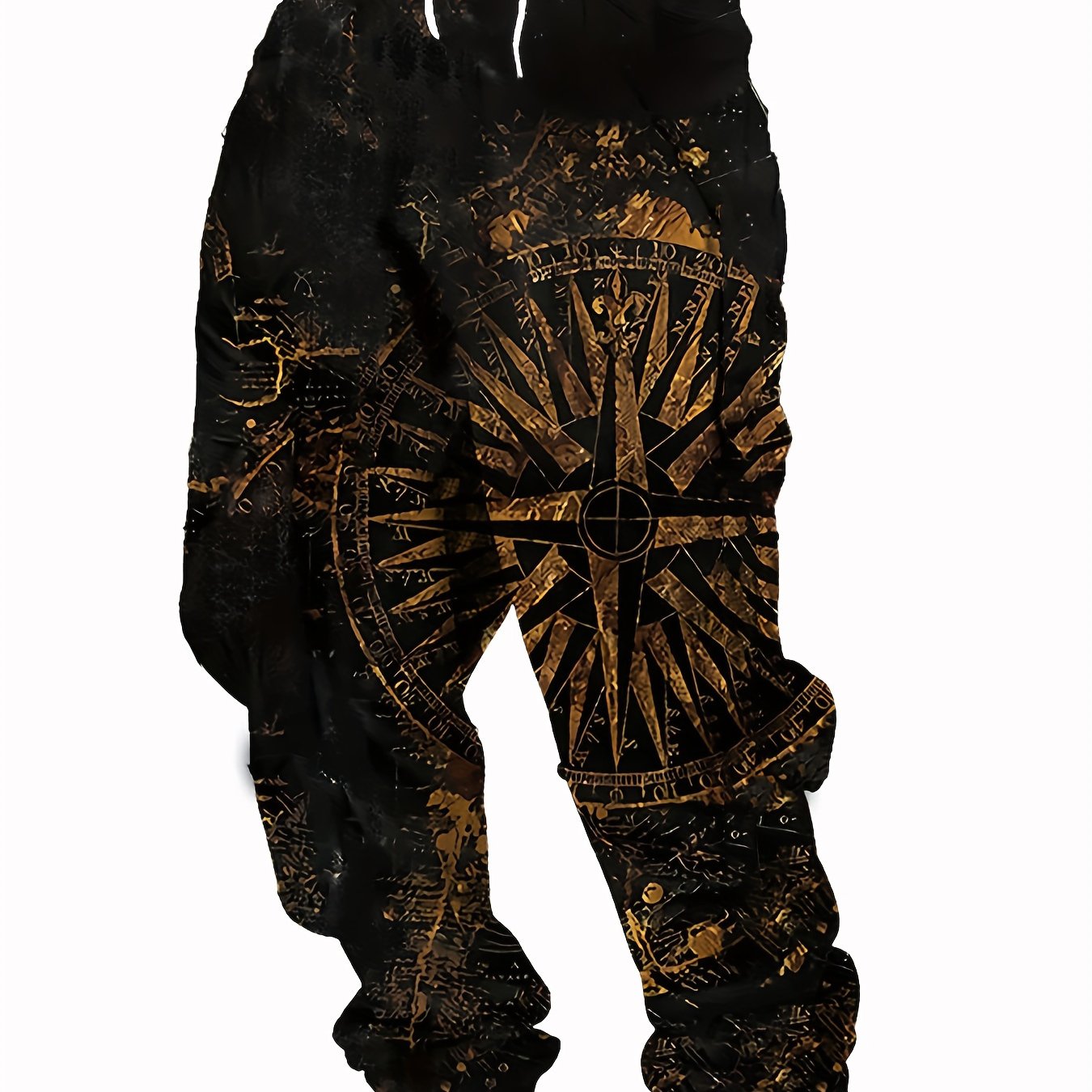 TEMU Men's Fashionable Casual Jogger Pants, Featuring Digital Prints With Vintage Compass And Map Designs, Embodying Artistic Street Style. Feature A