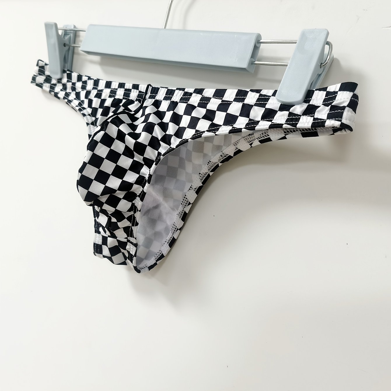 Men's Underwear Fashion Sexy Checkered Print Bikini Fiber Small Triangle Semi- G-string