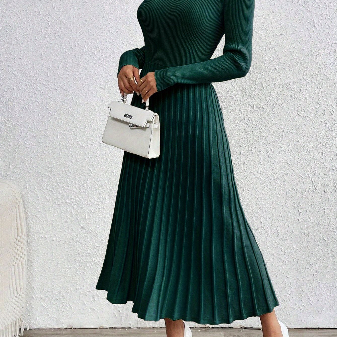 Image of [over 100, 000 Additions] New Half-neck Long Sleeve Dress, Mid-length Over-the-knee Skirt, Elegant Special Occasion, And Grand, New Year