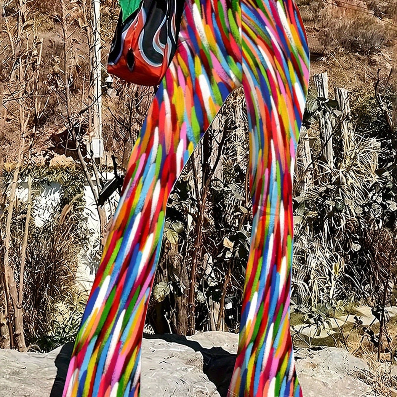 TEMU Women's Casual High-quality Printed Flared Pants, Tight Fit, Slim And, Colorful Floral Abstract Geometric Pattern Print, Medium-elastic Durable
