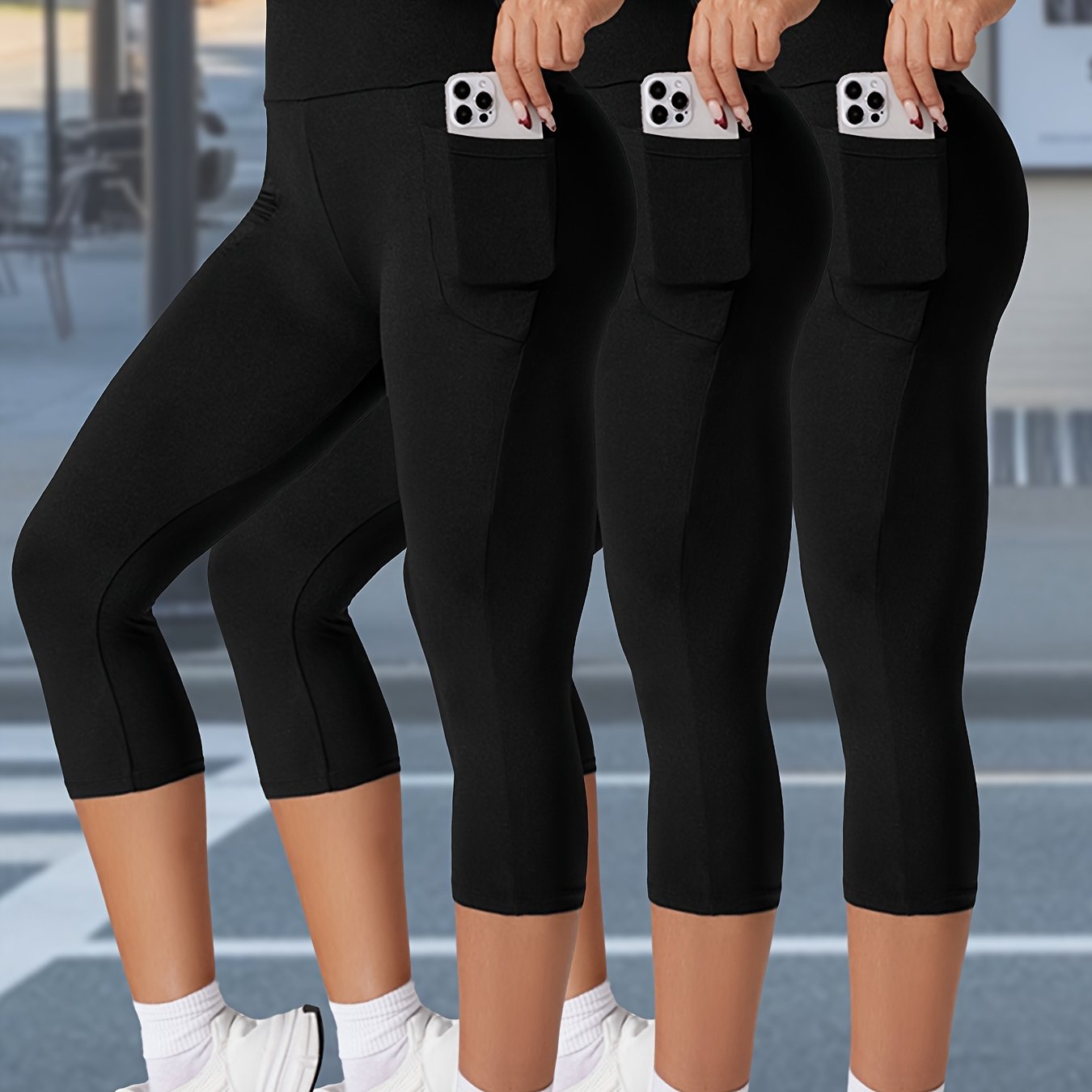TEMU Set Of -inch High-waisted Capri Pants For Women Featuring Pockets. Extremely Soft Tummy Control Leggings That Are Not , Perfect For Workouts,