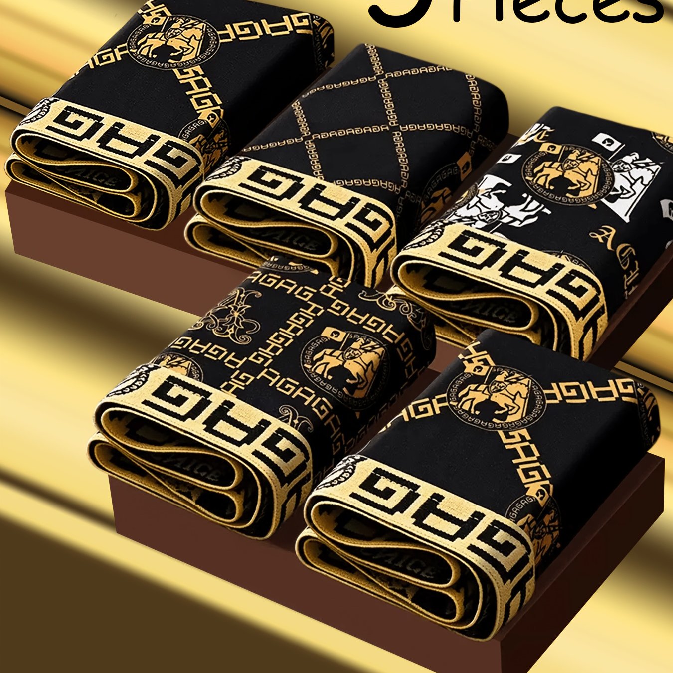 TEMU [brovanic] 5pcs Random Luxury Printed Men's Briefs: Exquisite Printed Patterns, Fashionable And Trendy, Soft, Comfortable And Breathable, Casual
