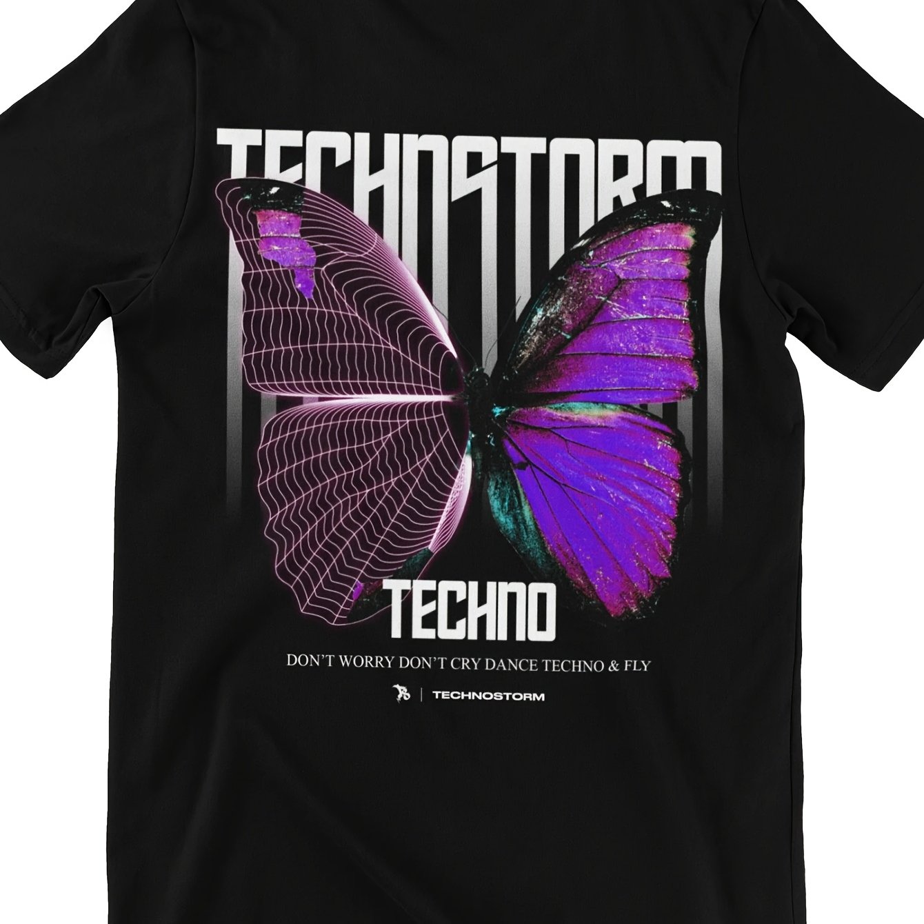 Image of Men's Technostorm Techno Wireframe Festival Outfit - Wing , Casual Round Neck Short Sleeve Suitable For Rave, Concert And Casual Attire