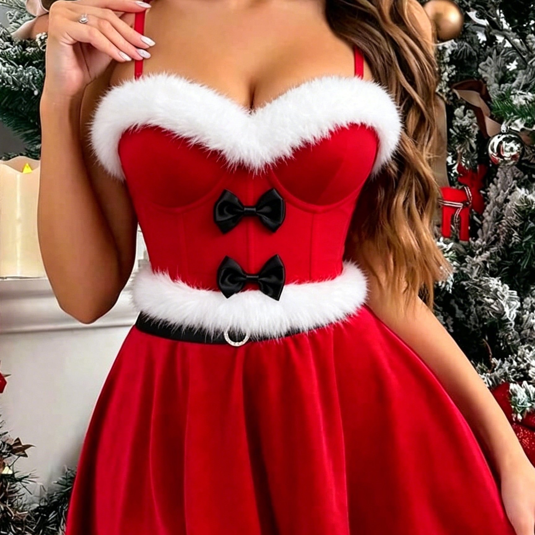 TEMU Autumn Style Christmas Holiday Targeted Western Party Frayed Trim Top Cami Women's Clothing