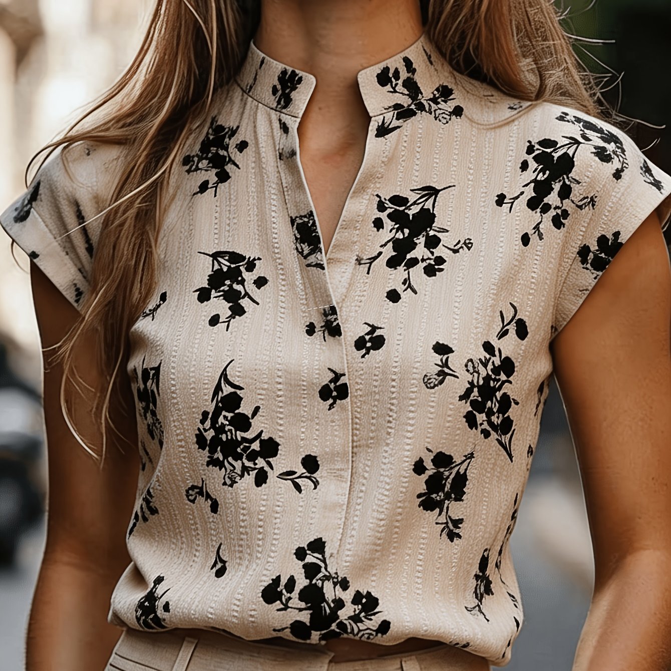 TEMU Women's Elegant Fashion Floral Print V-neck Commuter Shirt
