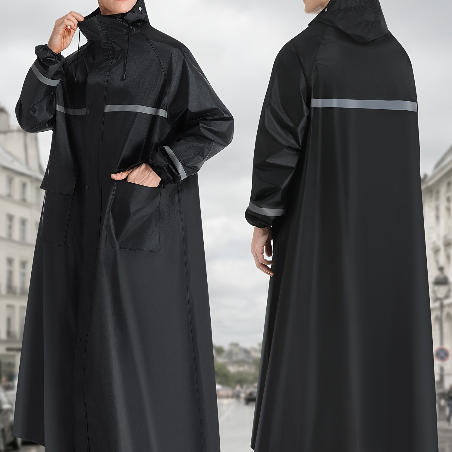 TEMU Impermeable para hombre diseñado para lluvia , ideal para motociclistas adultos. cuello , diseño de bolsillo y capucha, lo que lo para ciclismo,