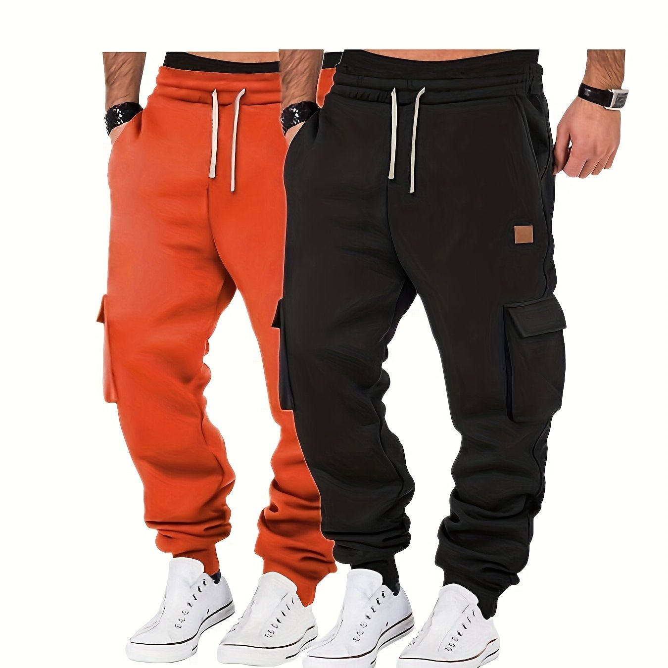 TEMU 2pcs Men's Fashion Autumn Winter Work Loose Cargo Pants, Outdoor Casual Sports -lined Multi-pocket Cargo Sweatpants