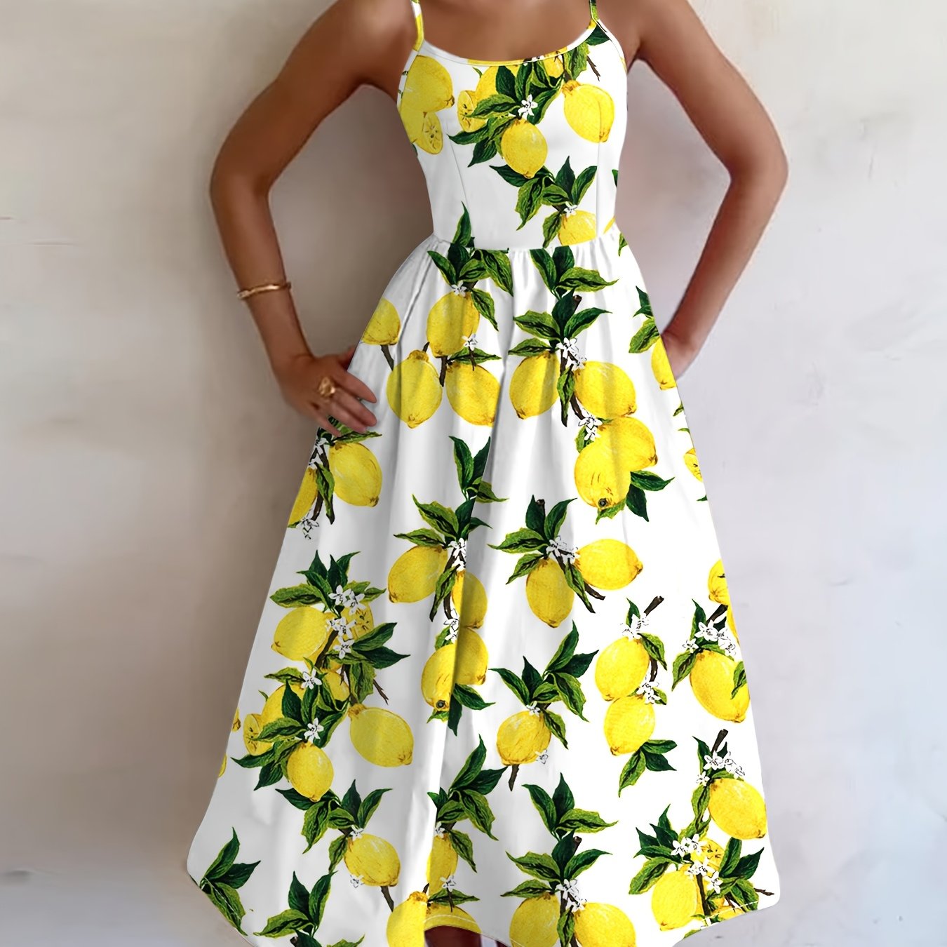 Image of Fashion Printed Cinched Waist Party Flared Cami Dress Women's
