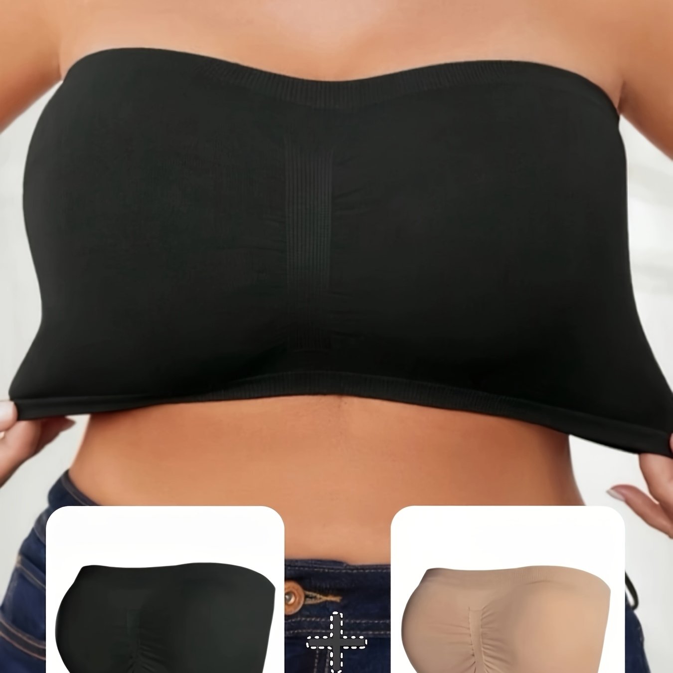 Two-piece Set, High Elasticity, Strapless, Soft And Comfortable, Invisible, Put On And , Seamless, One-piece, Breathable And Comfortable Tube Top Underwear