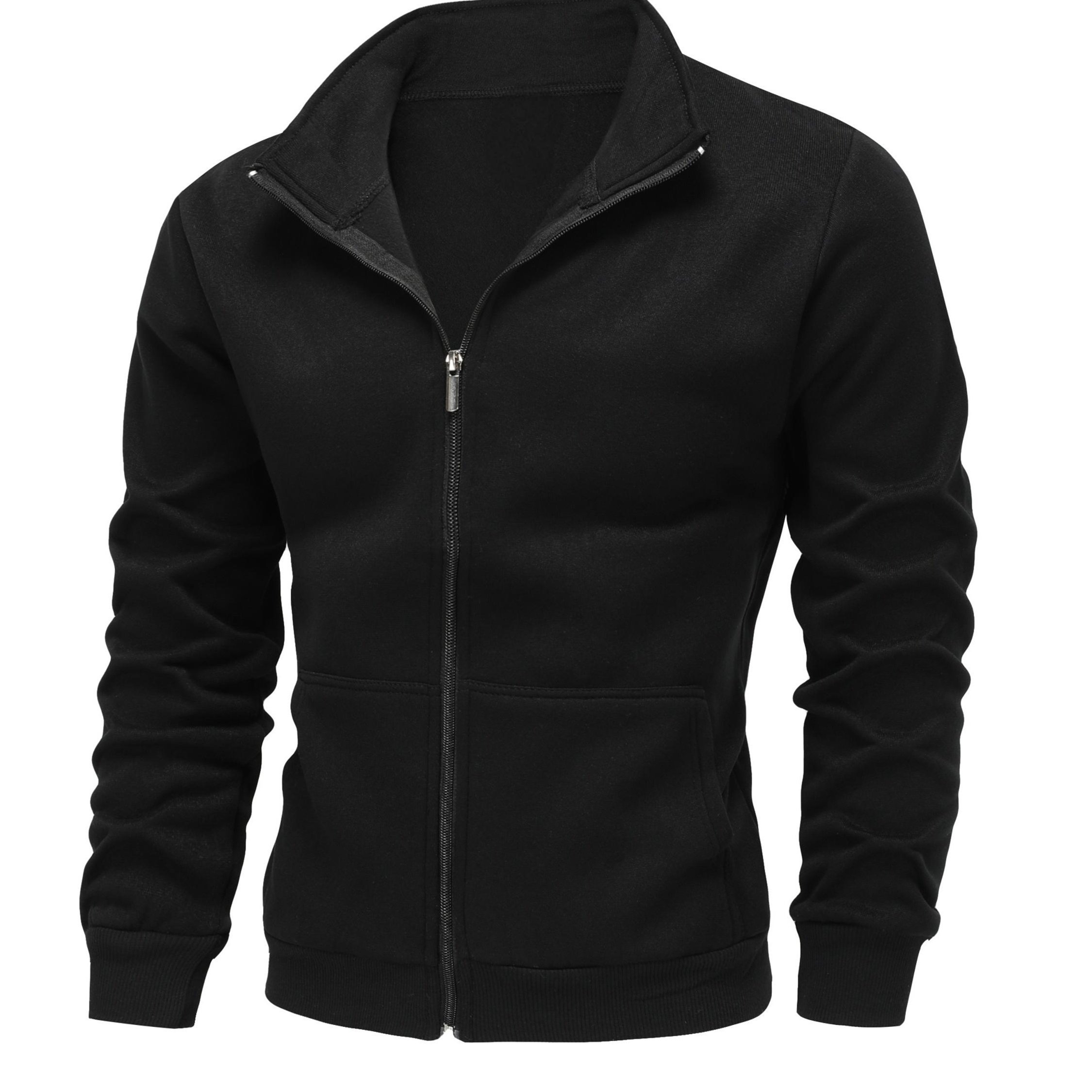 TEMU Warm High Neck Jacket, Men's Casual Slant Pocket Zip Up Athletic Jacket For Fall Winter