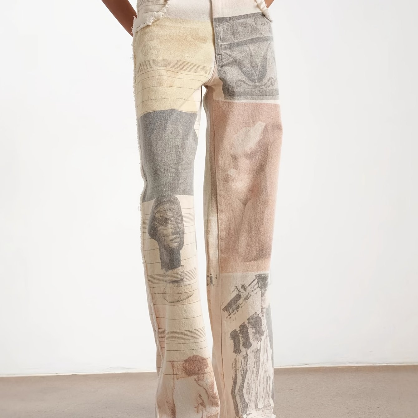 Image of 2026 Ss New Women's Printed Wide Leg Jeans, Loose Straight Floor-length Denim Trousers With Designer Graphic Detail, Vintage Baggy Pants