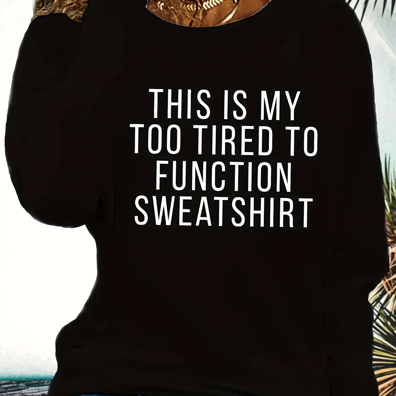 TEMU Women's "too Tired To Work" Letter Print Long Sleeve Round Neck T-shirt - Casual Pullover, Regular Fit For Spring And Autumn, Machine Washable,