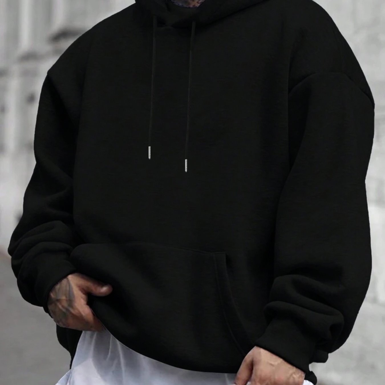 TEMU Sweat à capuche pour homme - Pull minimaliste uni noir, coupe streetwear décontractée, ambiance décontractée et décontractée pour quotidiennes