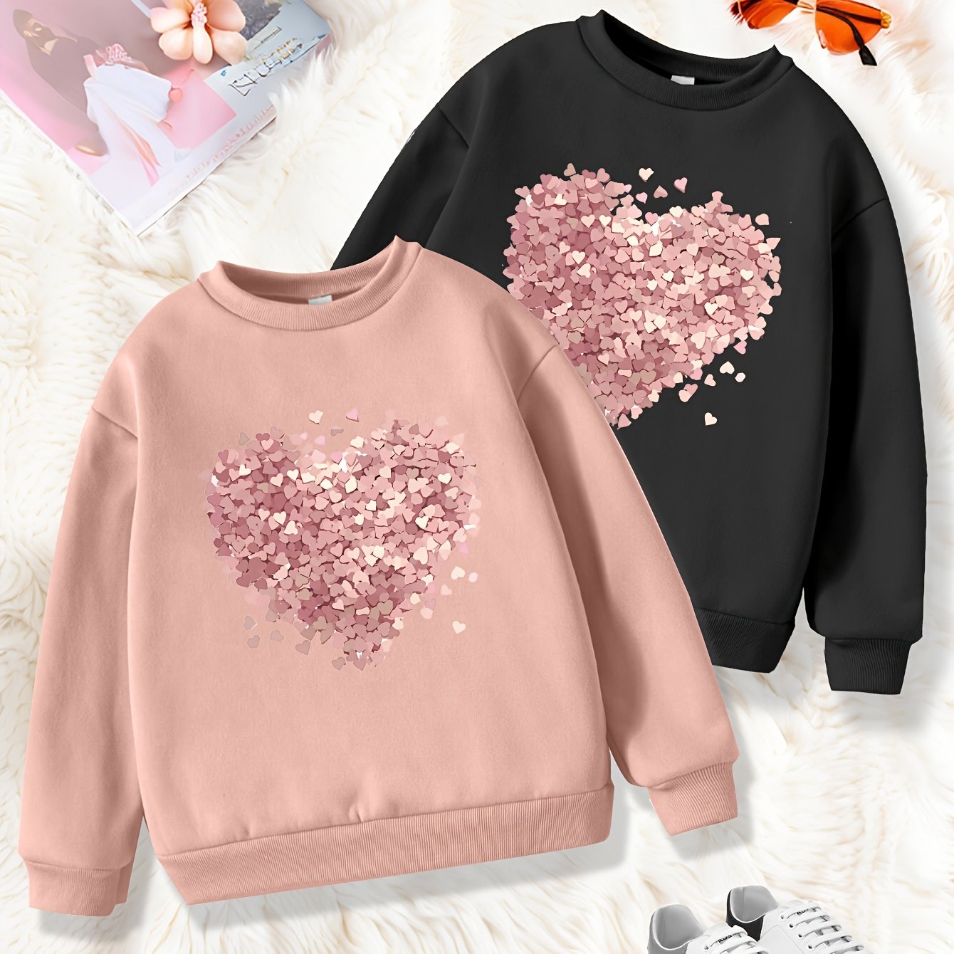 [2pcs] 2pcs Set Of Pattern Sweatshirts, Soft Comfortable Round Neck Long Sleeve Sweatshirts, Autumn Winter Top 2pcs Combination