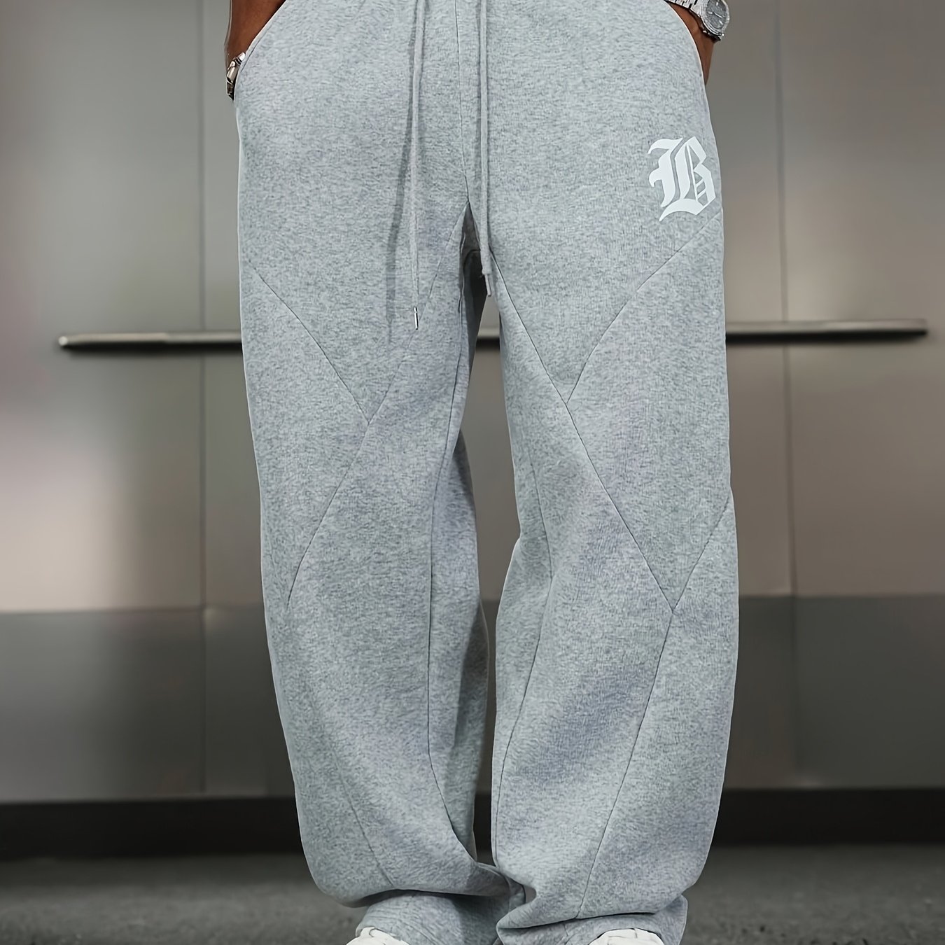 E-shop Lässige Herren Sport Hose, modisches Spleiß-Design, kreativer Druck, gerade, lockere Herren Jogginghose für Herbst und Winter