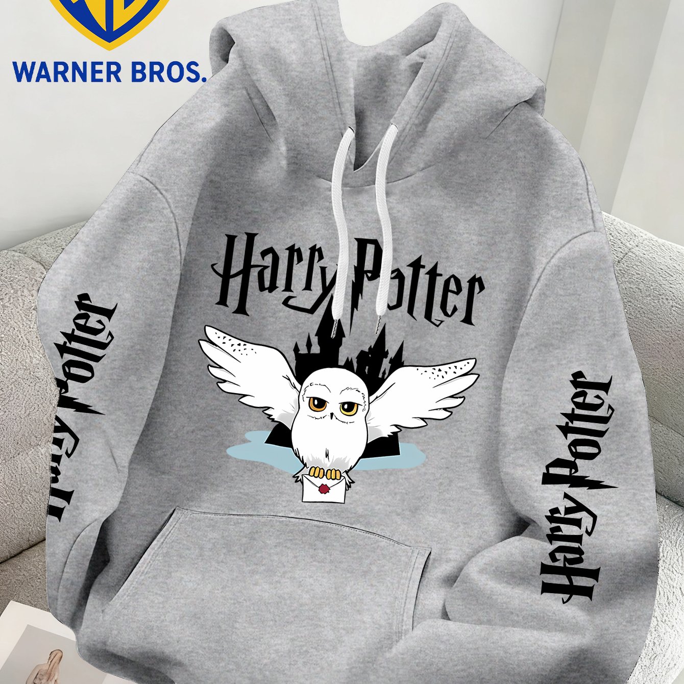 TEMU . Officially Licensed "" Hedwig Theme Pattern Printed Trendy Fashion Casual Versatile Sports Drawstring Pocket Hooded Men's Sweatshirt, Men's