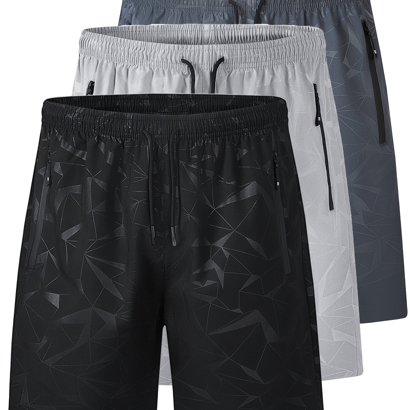 Men's Fashion Multi Piece Multi Color Zipper Pocket Shorts [3pcs Set]