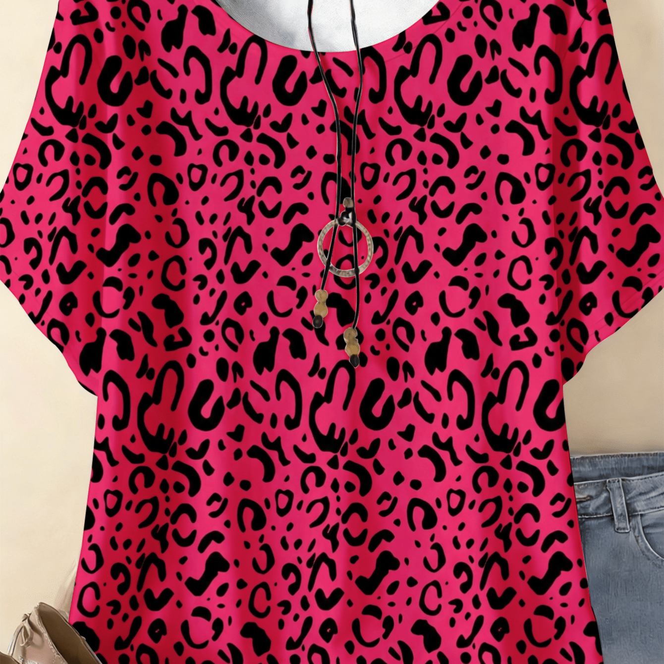 TEMU Plus Size - 0-9xl Plus Size Leopard Print Pattern Women's Summer T-shirt Crew Neck T-shirt Suitable For Spring, Summer, And Autumn High