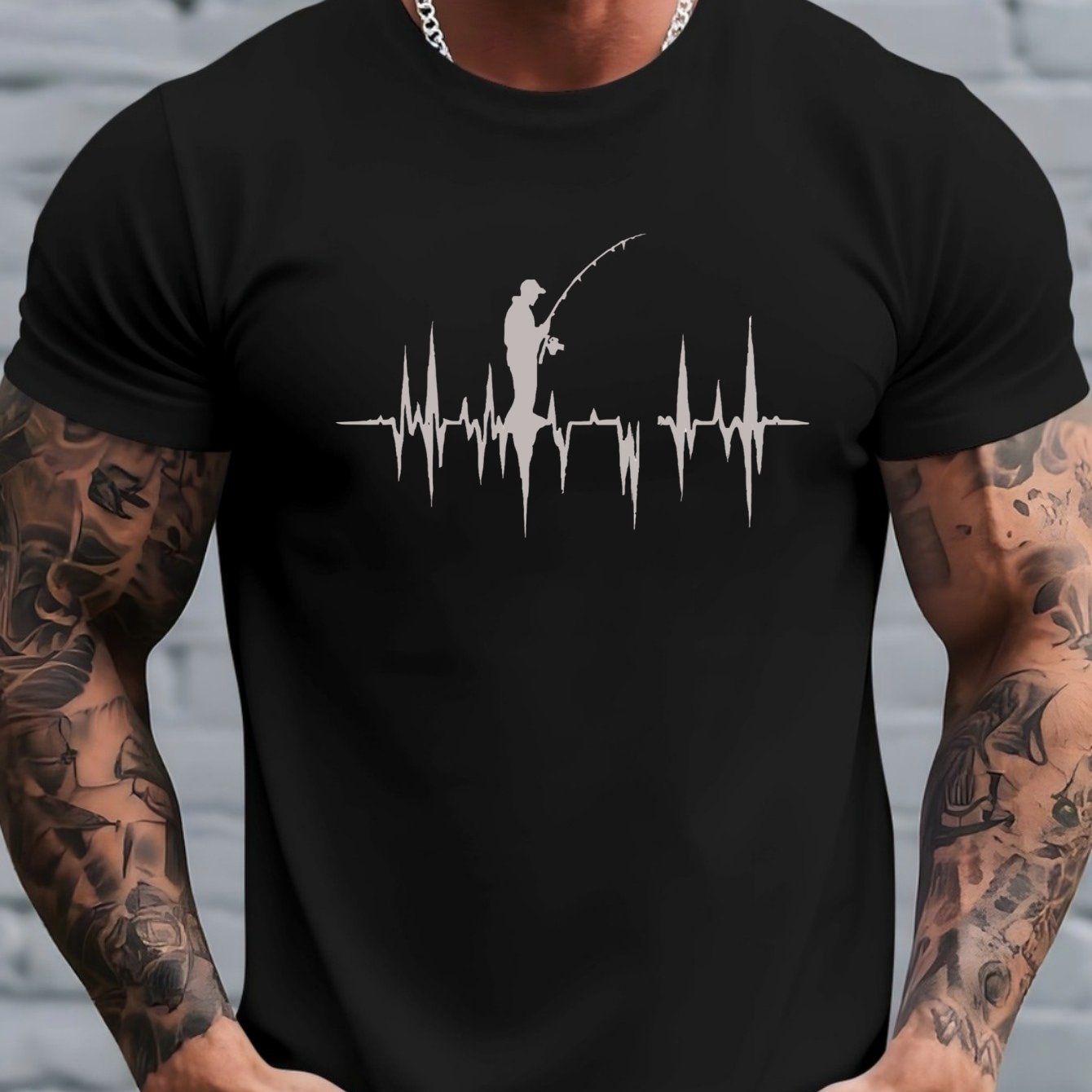 TEMU Ecg Fishing Enthusiast Men' T-shirt Suitable For Casual Wear Summer Casual Top Men's Pattern T-shirt Summer Comfortable Breathable Short Sleeve