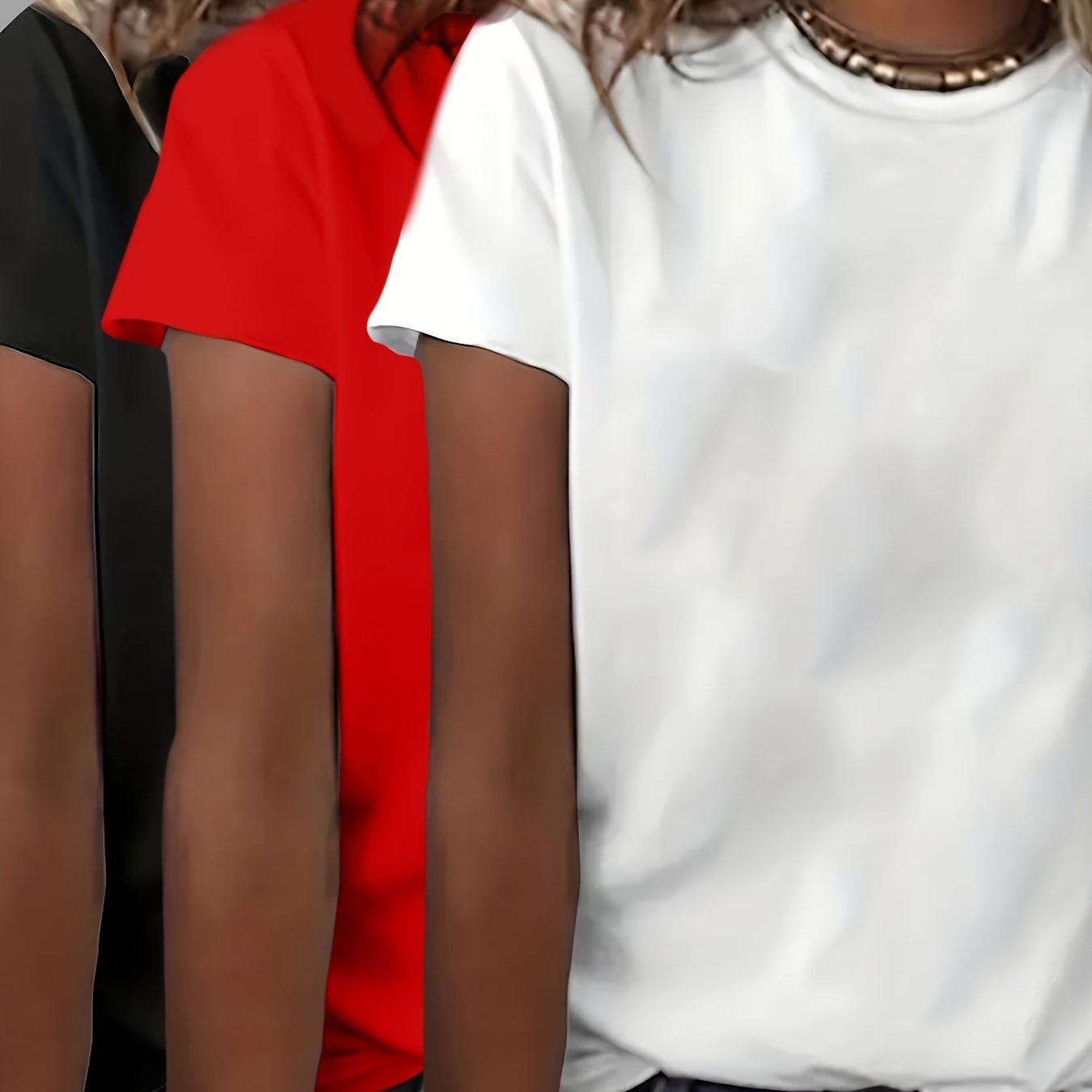TEMU Stijlvolle Casual Multi-Pack Ronde Hals Korte Mouw T-Shirt voor Vrouwen, Pak van Meerdere Stuks