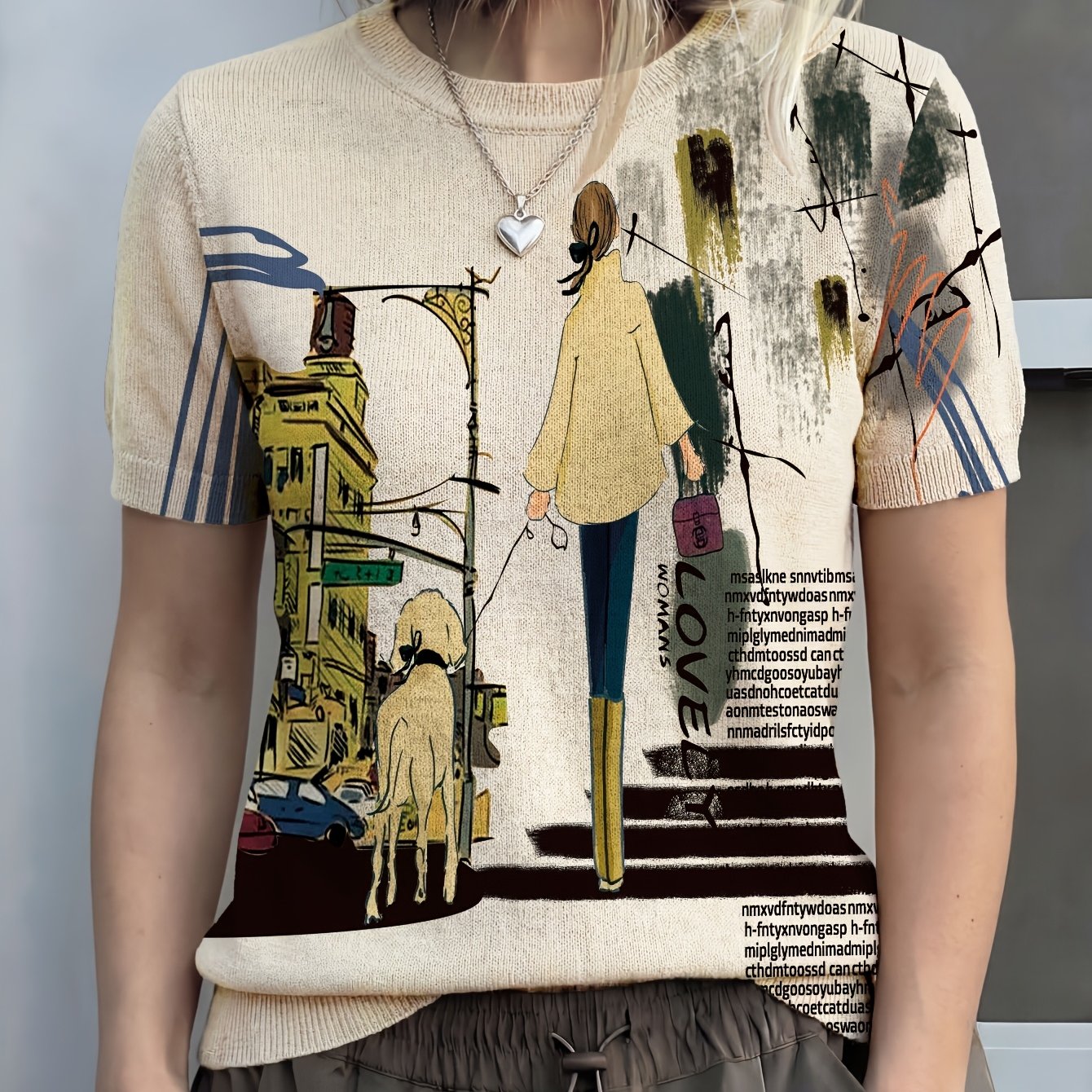 TEMU Pull léger à manches courtes pour femme avec imprimé d'été, pull d'été à col rond, style élégant, convient à toutes , tenue , nouveau haut [ de