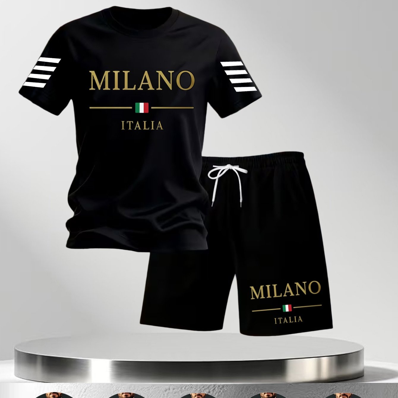 TEMU Men's 2pcs Italia Print T-shirt And Shorts Set, Casual Sportswear, Crew Neck Tee And Drawstring Shorts