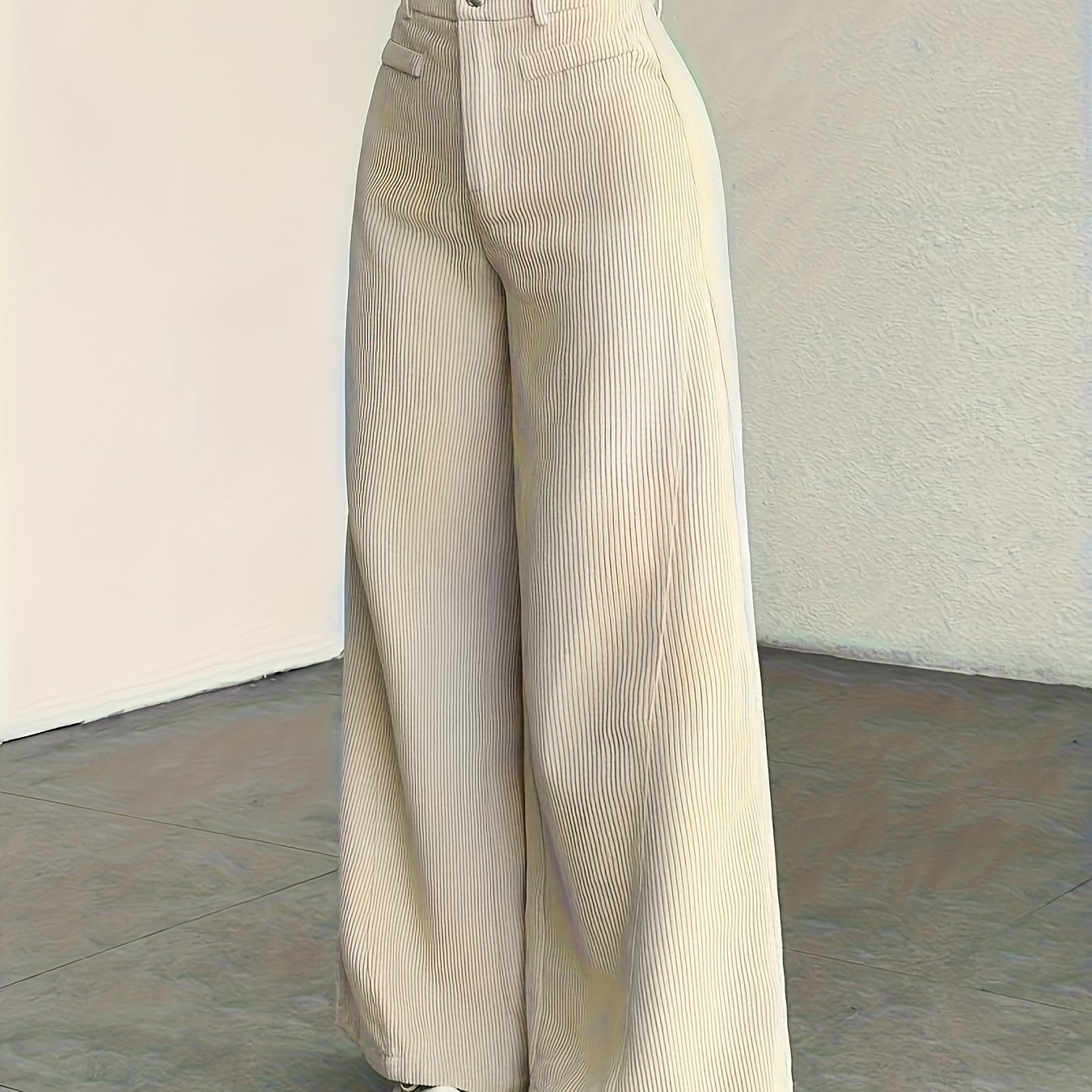 TEMU Pantalon en velours à taille haute pour femmes - Pantalon droit à jambe large avec texture côtelée et rayures, adapté à toutes , lavable en