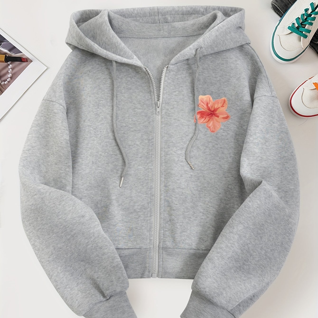 TEMU D139-one-piece Solid Color Women's Fashion Hoodie Double-layer Hat Petal Flower Chest Fun T-shirt New Long Sleeve Top-wzh1128