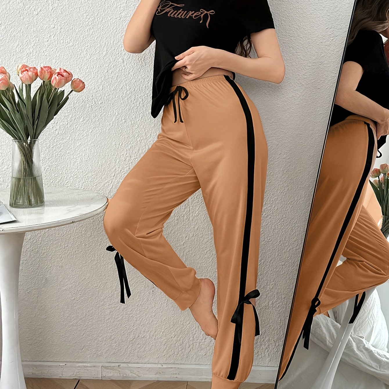 Image of Women's Brown Letter Bow Dress Set