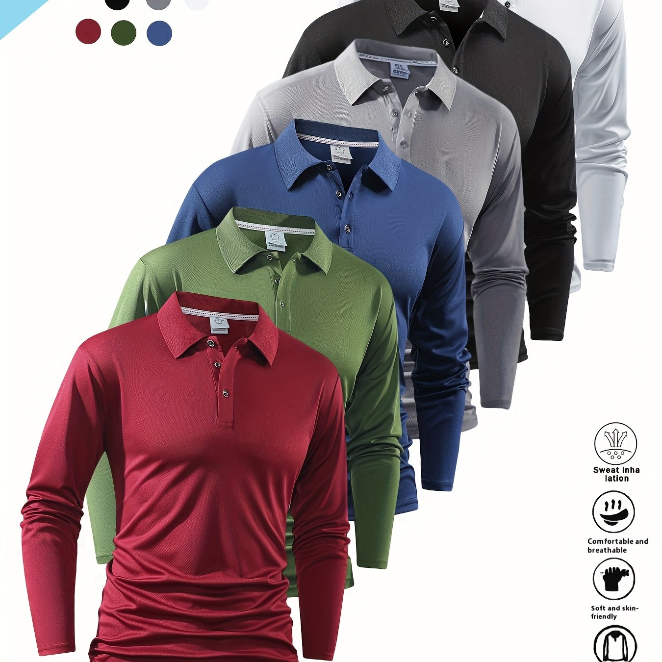 TEMU 6pcs Spring And Autumn Men's Long Sleeve Shirt, Solid Color Light Plate, Shirt, Casual Sportswear, . Very Suitable For Travel And Work. Recently