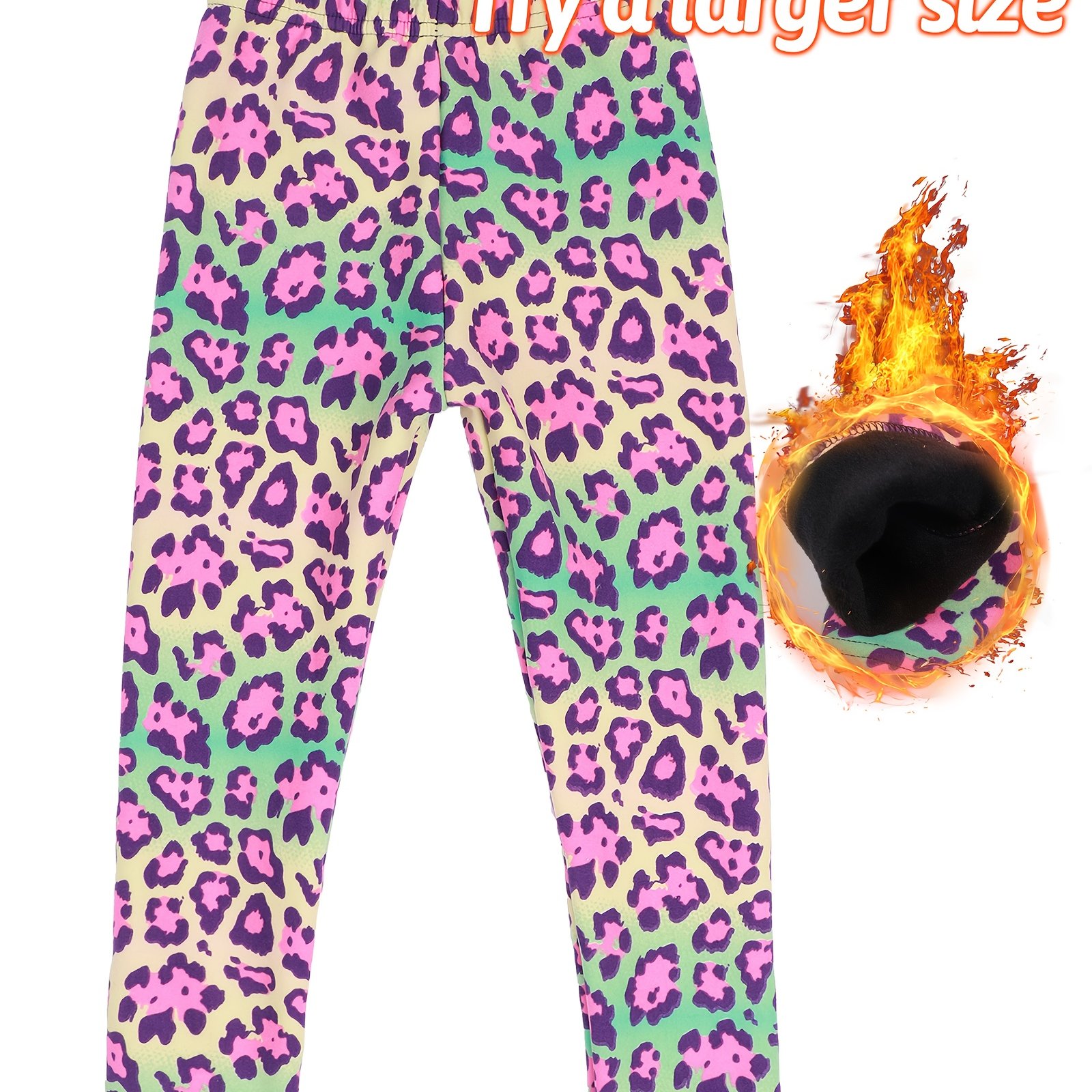 Colorful Leopard Print Girls' -lined Stretch Leggings Autumn/winter Pants