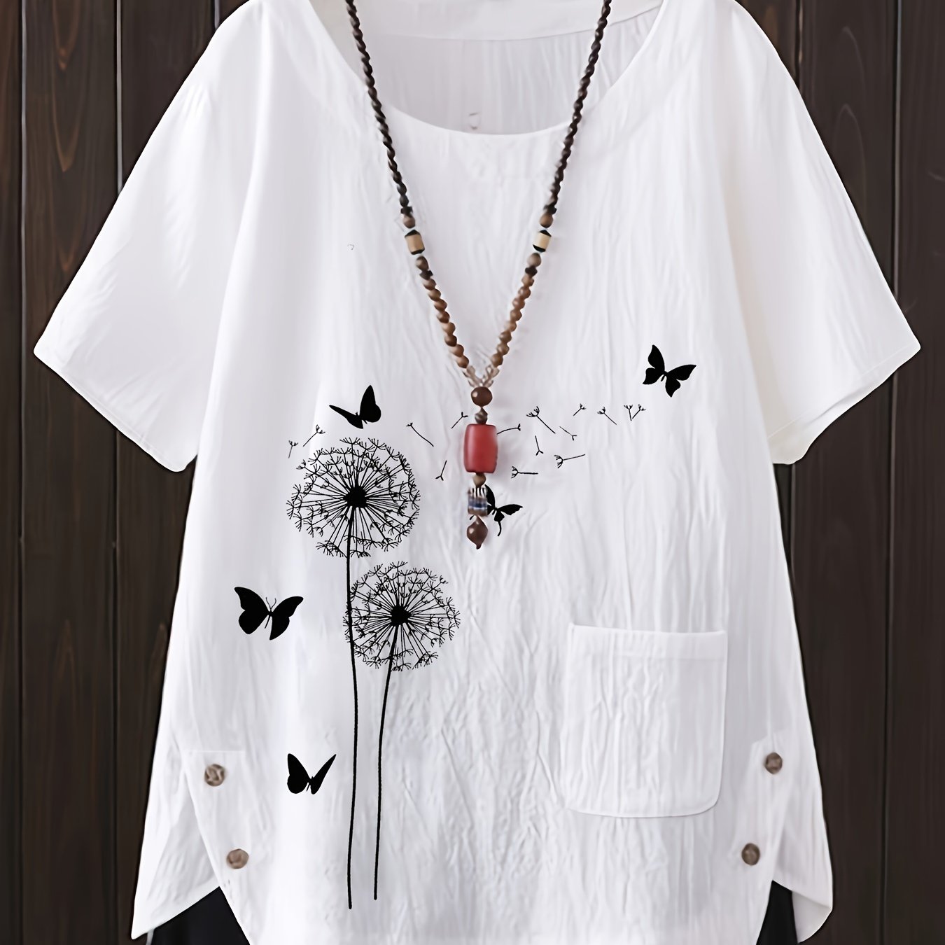 Image of Plus Size - Plus Size - Plus Size Shirt, New Plus Size Casual Loose Printed Short Sleeve Hooded Shirt, Women's Clothing