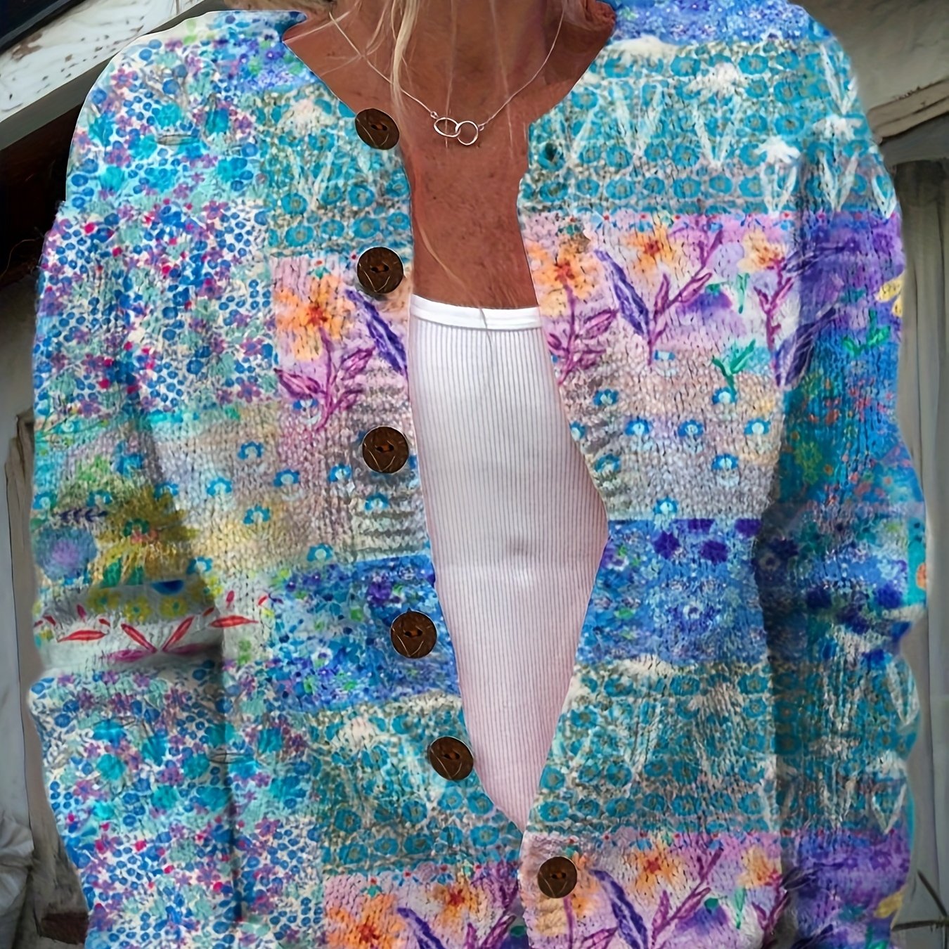 Style Cardigan Sweater With 2d Floral Print