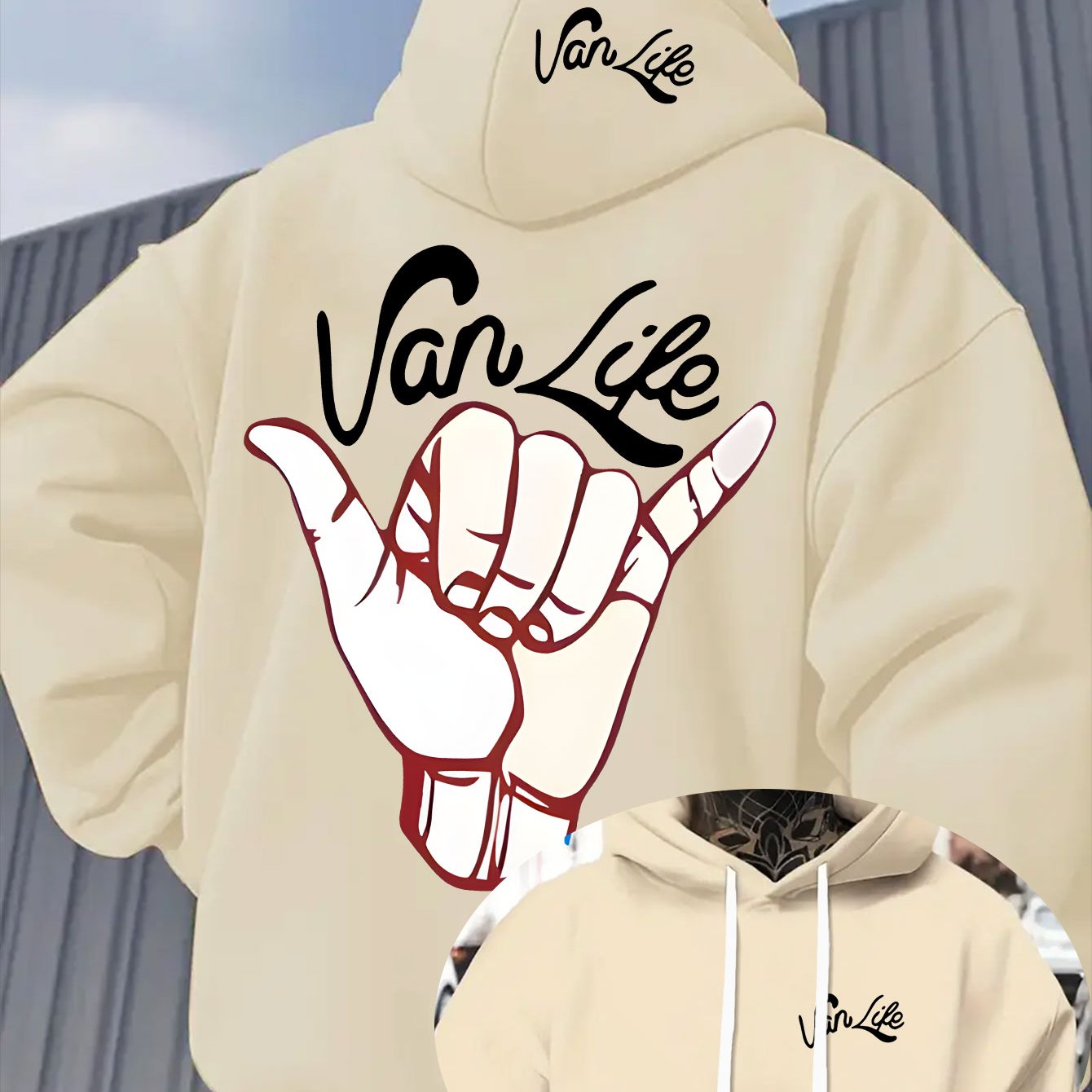 TEMU Men's Black Oversized Hoodie, "" Lifestyle Casual Loose Streetwear Sweatshirt , Perfect For Music Lovers And Inspired Fashion