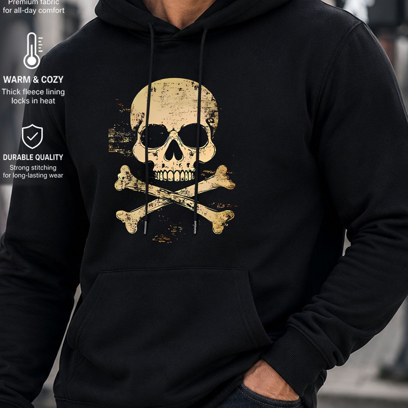 TEMU Men's Hooded Sweatshirt, Skull And Print, European And American Dark Style Men's Casual Sweatshirt