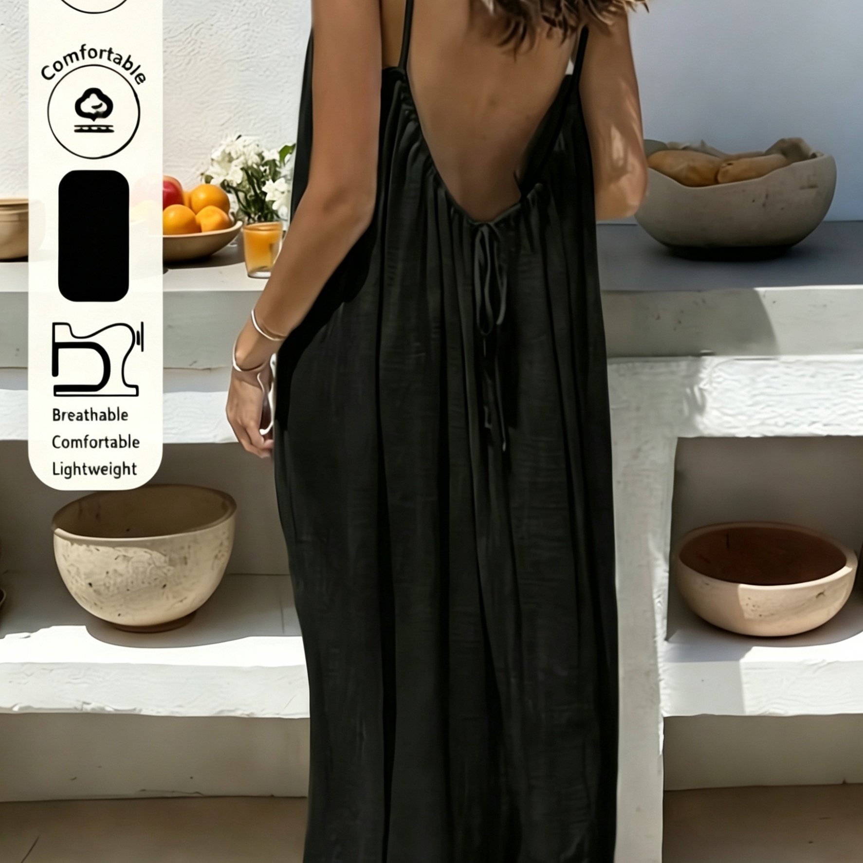 All- Relaxed Mediterranean Vacation-style Comfortable, Breathable, Elegant, And Sexy Long Camisole Dress For Commuting