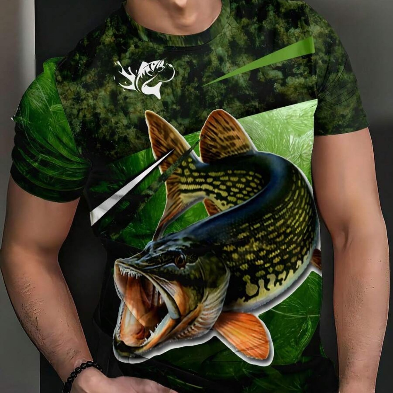 TEMU Men's Casual Versatile Short Sleeve, Summer Men's Wild Fish Print Short Sleeve Round Neck T-shirt, Casual Fashion Round Neck Short Sleeve,