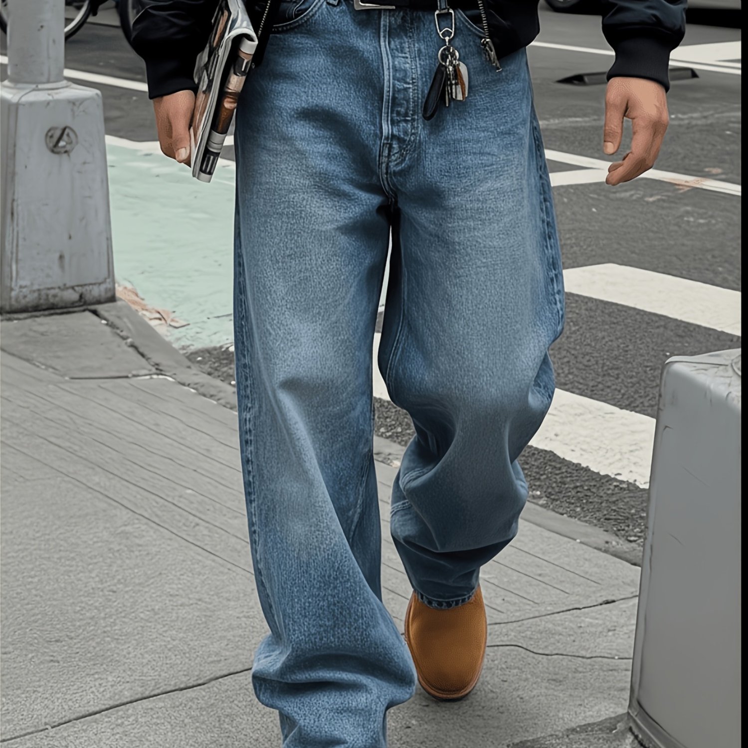 Plus Size Men's Business Casual Jeans, High-street Fashion Easy Loose Stretch Straight-leg Pants. Washable And Durable Fabric, Easy To Match With Items, Suitable For Commuting And Leisure, Wearable