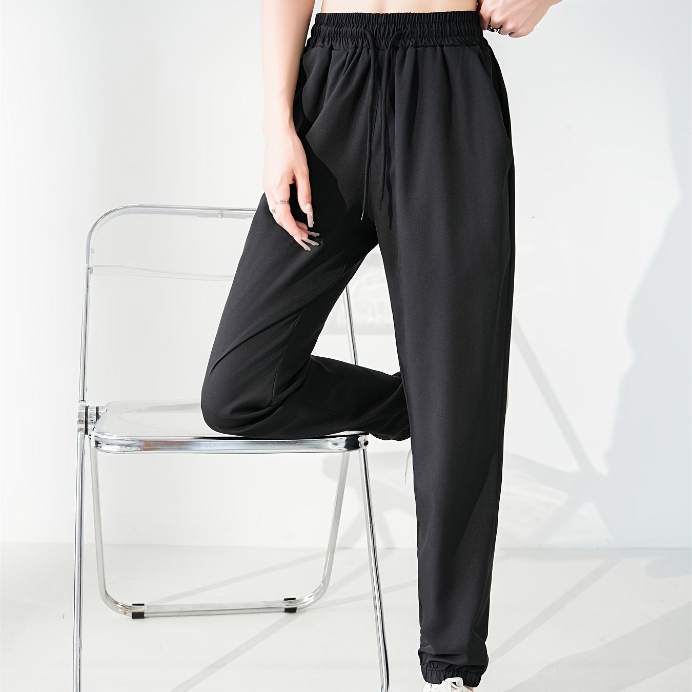 TEMU Women's Long Pants Women's Casual Pants Fashion Trend And Breathable Quick-drying Pants Elastic Waistband Drawstring Long Pants