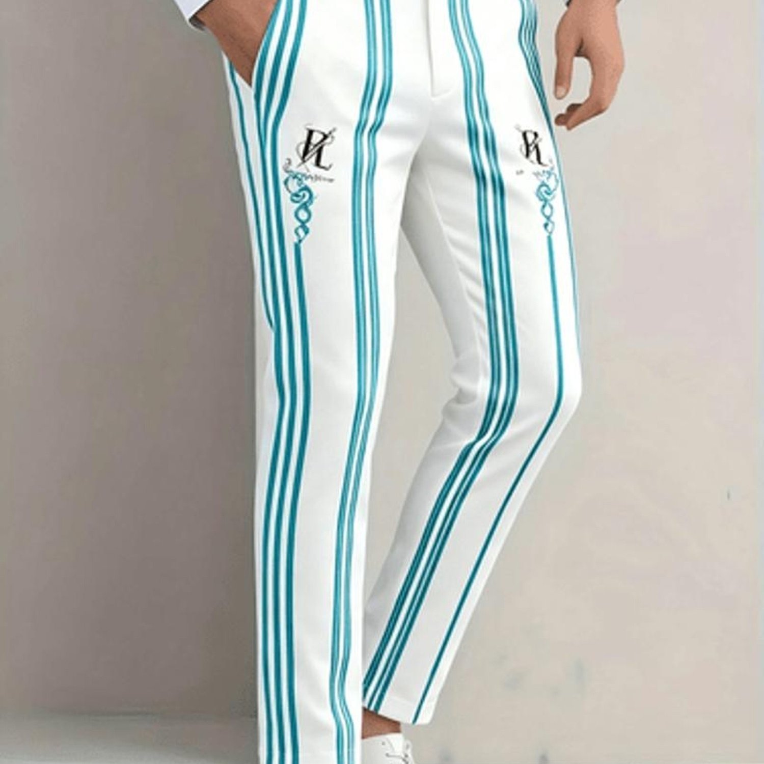 Image of Men's Fashion Striped Dress Pants, Mixed Color, Multiple Sizes , Stylish Letter And Design, Waistband, Suitable For Formal Occasions And Daily Wear, High-quality Fabric, Enhance Men's Temperament