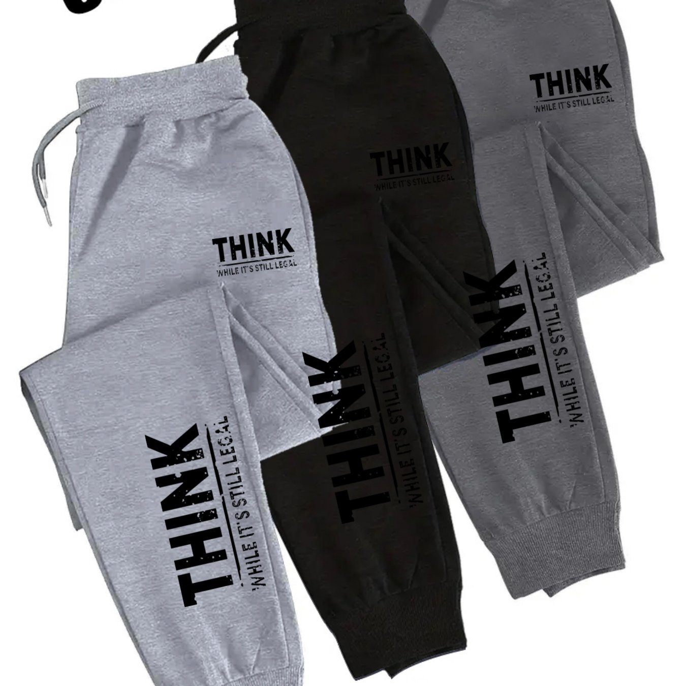 TEMU 3pcs Men's Jogger Pants | Drawstring And Rolled Cuff Design, 100% Knit, Breathable, Sweat-absorbent, Loose Fit With Print Pattern,